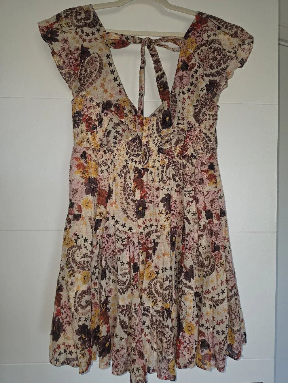 FREE PEOPLE Undone Cream Floral Mini Dress In SMALL